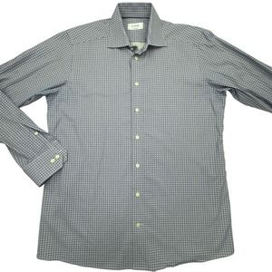 ETON Mens 16 Contemporary Fit Blue Floral Circles Button Front Shirt EUR 41